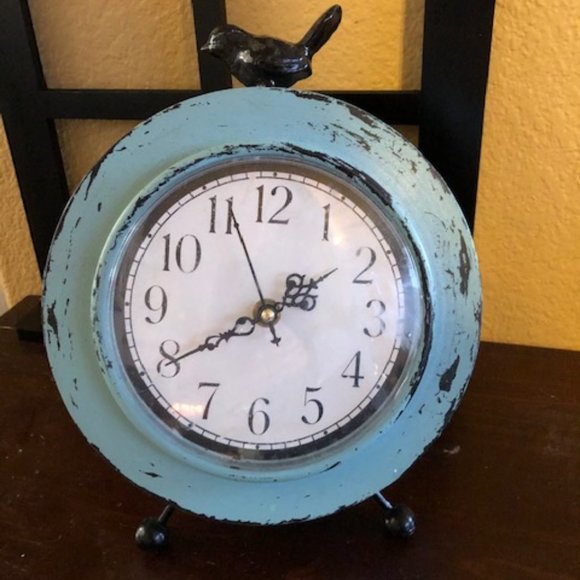 Other - Farmhouse Distressed Bird Watch Green/Black Clock